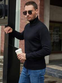 Manfinity Mode Men Solid Turtleneck Jumper - Black - View 3