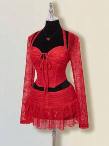 SHEIN ICON Spitzen-Hohldesign Trägerhemd und ultratiefgeschnittener Rock Set für Frauen