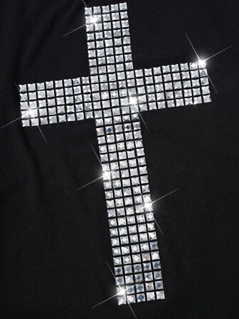 Goth Camiseta de manga corta de corte holgado con patrón de cruz para hombre