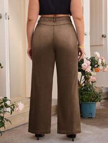 Breezaya Plus Size Casual Everyday Versatile Washed Straight Leg Jeans Brown Pants For Women High Waist Pants Women Pants - Brown - View 2