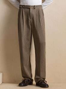 Business Casual AKNOTIC 男士人字纹提花宽松长裤，适合圣诞派对、商务休闲、秋季穿着，也可作为男友礼物、假日或新年装扮。 - 卡其色 - 查看 3