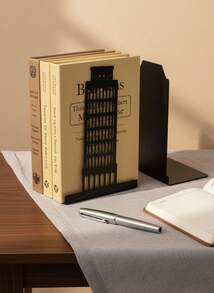 Creative Metal Bookend - Iron Art Hollow-Out Design Book Organizer, Unique Bookshelf Stopper - Black - View 7