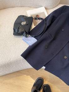 Airaco 女式双排扣翻领休闲西装外套 - 藏蓝色 - 查看 4