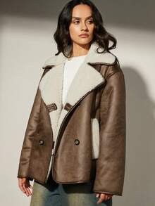 Aveloria Modichic New Retro Chic Versatile Fashionable Suede Faux Fur Jacket, Simple Women Outerwear - Brown - View 3