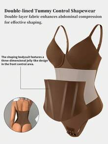 SHEIN 1pc Women Seamless Shapewear, Waist Cincher, Double Layer Firm Control, Comfortable Daily Wear With Snap Closure - Chocolate Brown - View 4