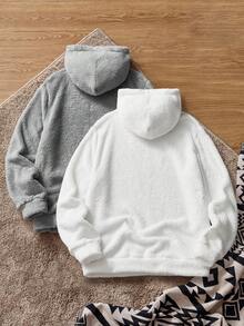 SWAVVY 2pcs Men's Fleece Fashionable Plush Hooded Sweatshirt Set, Autumn/Winter, Long Sleeve Top - Multicolor - View 11