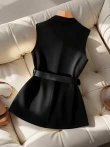 SHEIN PETITE Petite Women Minimalist Sleeveless Commuter Vest Blazer - Black - View 2