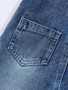 SHEIN Playful Pals 女童/幼儿心形图案休闲牛仔连体裤 - 淺色水洗藍 - 查看 8