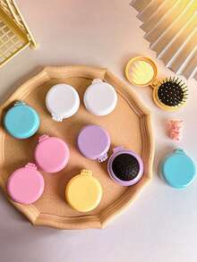 Round Mini Air Cushion Comb, Mini Portable Hairdressing Comb, Foldable Hair Comb With Makeup Mirror, Suitable For Travel Home Outgoing Use - Multicolor - View 3