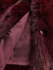 Allurite Mantel Bulu Imitasi Wanita Musim Dingin Warna Polos Kerah Lengan Panjang Longgar Modis Panjang Sedang - Burgundy - View 6