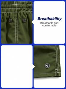 Manfinity Swimmode Quần short đi biển màu trơn thường ngày dành cho nam - xanh quân đội - Xem 5