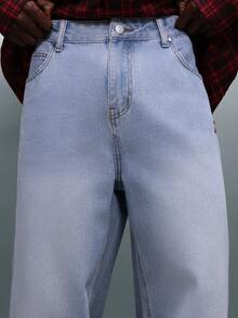 PLAYBOY X SUMWON Quần Jeans Denim Ống Rộng Giặt Sáng Màu Có Thêu Viền Đỏ, Dáng Dài Thoải Mái, Phù Hợp Mặc Hàng Ngày, Mùa Đông Xuân - Màu xanh lam - Xem 6