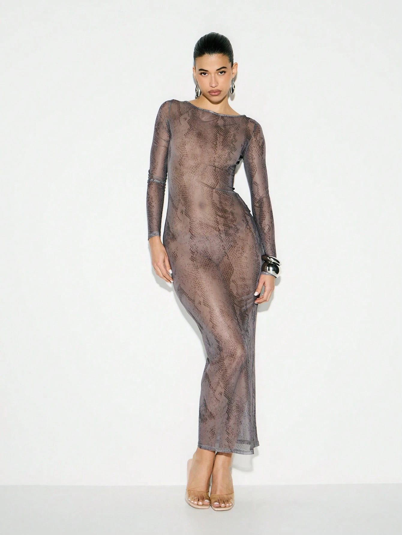 KIZN Snake Print Long Sleeve Maxi Dress