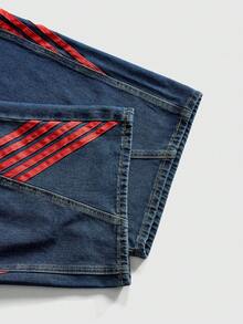 ROMWE MEN Jeans casuales de hombre con parches y contraste de colores con bolsillos - Azul - Ver 5