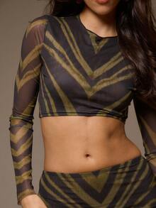 MUSERA Áo crop top tay dài ôm sát họa tiết da báo, thích hợp mặc đi chơi tối, thanh lịch, gợi cảm, dự tiệc, mùa xuân hè, nghỉ lễ. - Nhiều màu - Xem 2