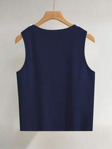 Franclia 大码女式优雅简约纯色仿珍珠装饰无袖宽松背心 - 寶藍色 - 查看 2