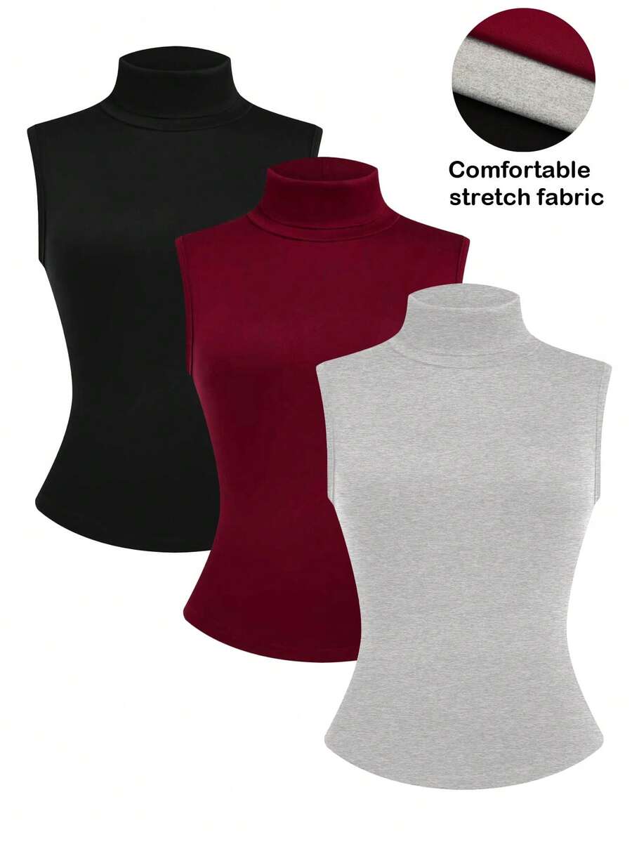 SHEIN Clasi 3pcs/Set Plus Size Basic High Neck Camisole - Multicolor - View 1