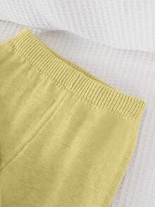 SHEIN Playful Pals 少女时尚甜美蝴蝶结针织毛衣搭配休闲直筒裤，适合居家、外出、聚会、返校 - 綠色 - 查看 5