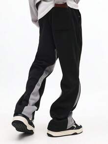 SUMWON Flare Fit Sweatpants With Color Block Side Panels Casual Lounge Pants For Men Plain - Black - View 2