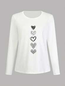 INAWLY Áo thun cổ tròn dài tay in hình trái tim thường ngày dành cho nữ, phù hợp cho mùa xuân và mùa thu, quà tặng - trắng - Xem 4