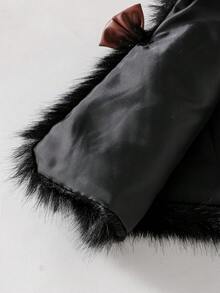 女童三件套服装：黑色毛绒背心（带蝴蝶结装饰）+ 白色罗纹高领上衣 + 棕色 PU 百褶裙，新年及冬季服装 - 彩色 - 查看 6