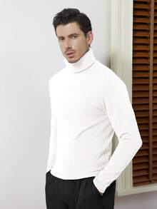 Core Aspect 男士休闲高领长袖保暖T恤 - 白色 - 查看 6