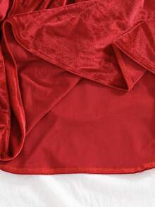 Sparklyn Tween GirlsRed Velvet Spaghetti Strap Ruffle Hem Christmas Party Elegant Cute Dress, Suitable For Occasions Dress Red Ruffle Dress Bow Dresses Velvet Dress Elegant Dress - Red - View 4