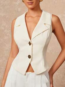 Lumalex VITNOS Quần áo thu đông cao cấp mới dành cho nữ, thường ngày, đi làm, thanh lịch, màu mơ, không tay, vest, áo vest nữ, trang phục công sở, thường ngày, trang phục đi nghỉ, trang phục dạo phố thanh lịch dành cho nữ, phong cách xuân/hè cổ điển - Màu be - Xem 5