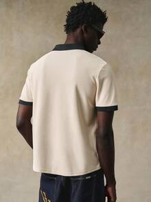 STYNVO Men's Casual Contrast Trim Letter Print Short Sleeve Polo Shirt, Summer College Style Pattern Polo Men Men Polo Shirts Mens Golf Shirt Rugby Shirt Polo Mens Jersey Shirt - Apricot - View 5