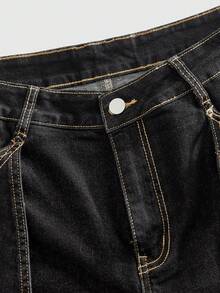 ROMWE MEN Goth Jeans acampanados con alas de murciélago para hombre en Halloween - Negro - Ver 3