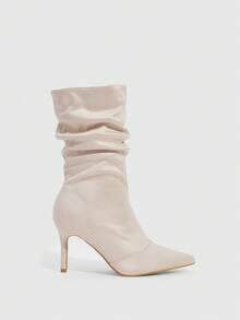 Daringsoles 女士褶皱时尚日常百搭高跟中筒靴 - 杏色 - 查看 5