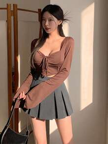 Dazy Tall 高个子女性百褶休闲裙 - 灰色 - 查看 7