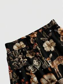 ROMWE Fairycore Hippie Boho Vintage Mushroom Forest Print Loose Gothic Style Women Pants - Black - View 3