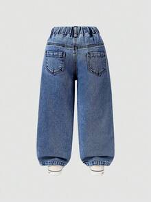 ChillGRL Young Girl Fashion Snowflake Washed Distressed Embroidered Flare Jeans - Dark Wash - View 2