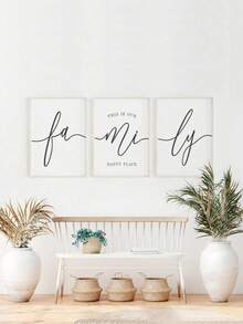 3 Piezas de Arte de Pared de Línea Simple - Cartel Familiar "Este es nuestro lugar feliz", Decoración Minimalista sin Marco para Sala de Estar, Dormitorio - Multicolor - Ver 3