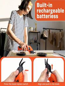 Electric Fabric Scissors(Blue/Red) , Cordless Electric Scissors Fabric Cutter, USB Rechargeable Cloth Cutter For Carpet/Leather/Paperboard/Crafts/Sewing Tools - Multicolor - View 3