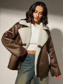Aveloria Modichic New Retro Chic Versatile Fashionable Suede Faux Fur Jacket, Simple Women Outerwear - Brown - View 4