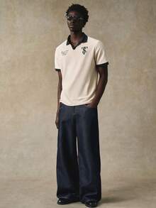 STYNVO Men's Casual Contrast Trim Letter Print Short Sleeve Polo Shirt, Summer College Style Pattern Polo Men Men Polo Shirts Mens Golf Shirt Rugby Shirt Polo Mens Jersey Shirt - Apricot - View 3