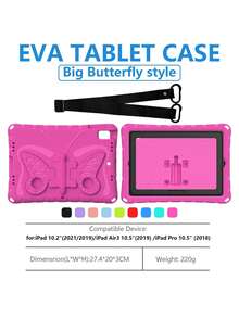 1pc Rose Red Butterfly Stand With Shoulder Strap EVA Tablet Protective Case, With Stand Function, Compatible With IPad - Hot Pink - View 7
