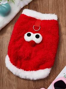 PETSIN 1件红色大眼睛宠物背心配绒带和牵引扣，秋冬新款加厚宠物保暖防风宠物衣服