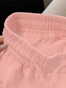 Resyla Quần short thường ngày có túi rút thắt lưng thêu hoa quả thông thường dành cho nữ - Bụi hồng - Xem 3