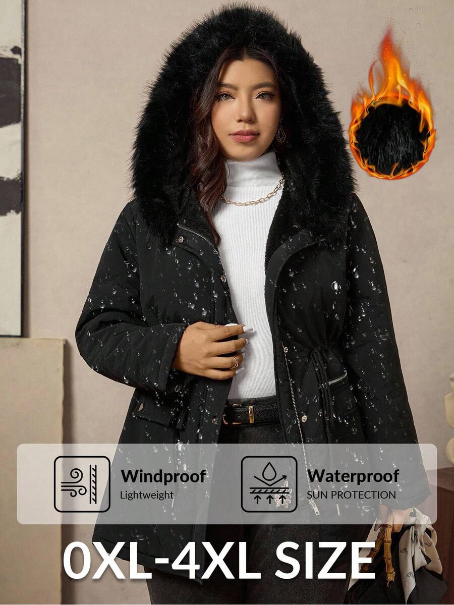 Zelara Plus Size Women Solid Color Long Sleeve Zipper Collar Faux Fur Hooded Casual Winter Jacket Women's Quilted Zipper Long Hooded Padded Jacket With Pockets, Warm And Comfortable,2025 New,Comfortable And Warm From The Cold,Plus Size Women Long Sleeve Pockets Casual Coat,Fall Women Clothes, Winter Clothes For Women,Vintage,Going Out Outfits,Fall Outfits,Winter For Women,Fall Clothes Plus Size, Office Outfits For Women,Fall Outfits For Women,Classy Outfits For Women,Women's Fall Clothes,Office,Old Money Style Women,Plus Size Women Long Sleeve Pockets Casual Hooded Coat,Quilted Coat,Zip Up,Women's Winter Clothes ,Christmas Women's Clothing,Suitable For Multiple Occasions Autumn Women'S Autumn And Winter Warm Coat With Fur Collar And Hood