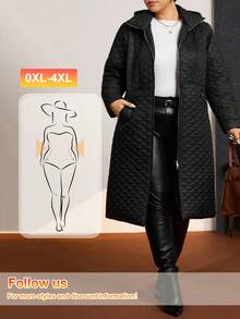 Zelara 大码女式纯色长袖拉链前长款休闲连帽冬季夹克 - 黑色 - 查看 11