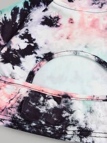 2件套女童彩色扎染印花针织运动服套装，休闲日常时尚紧身衣和舞蹈服 - 彩色 - 查看 3