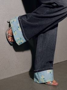 Anewsta New Fashion Printed Black Straight Leg Jeans For Women - Black - View 1