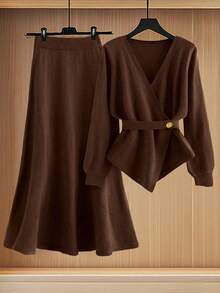GlowEve New Elegant Button Decor Pullover Sweater, Minimalist European & American Style Fashion Knit Top - Coffee Brown - View 5
