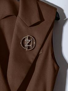 Franclia 优雅、独特、惊艳的黑色西装马甲外套 - 咖啡棕 - 查看 5