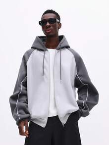 Sudadera con capucha con cremallera completa y bloques de color SUMWON para hombres, ajuste regular, manga larga, casual para otoño e invierno - Gris - Ver 4