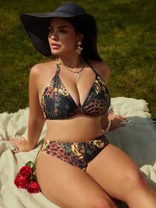 Swim Vcay Set di costumi da bagno taglie forti con stampe leopardate, floreali e animalier, adatti per l'estate e le vacanze al mare - Multicolore - Visualizzare 5