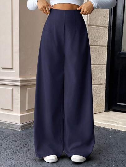 SHEIN Pantalones rectos de cintura alta y pierna ancha, de estilo casual y cómodos, adecuados para uso diario para niñas preadolescentes